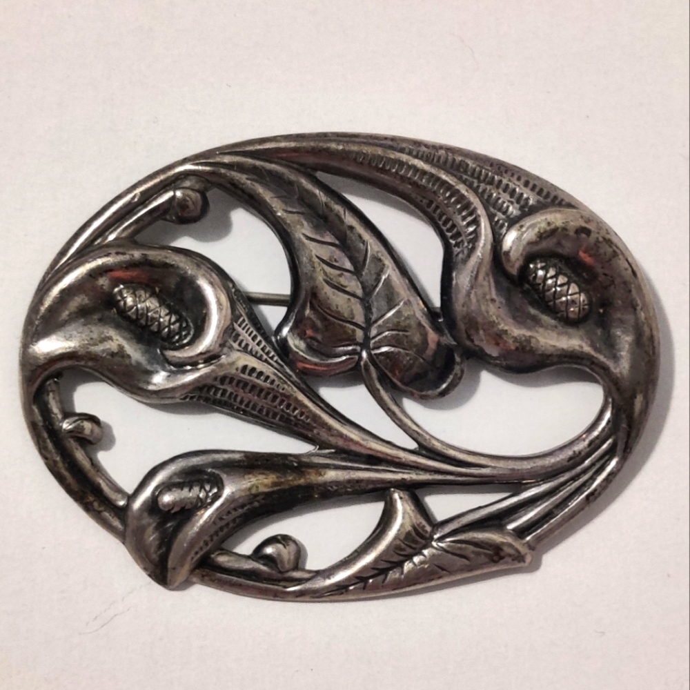 Vintage Danecraft Art Nouveau Cala Lily Sterling Silver Pin Brooch